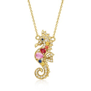 Ross-Simons 0.60 ct. t.w. Multicolored Sapphire and .30 ct. t.w. White Topaz Seahorse Necklace in 18kt Gold Over Sterling Size 18 - 1 of 3