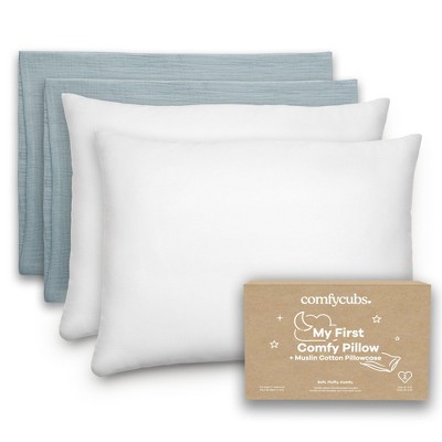 Toddler Pillow with Muslin Pillowcase, 13"x18", Kids Pillow for Sleeping by Comfy Cubs - 2 Pack