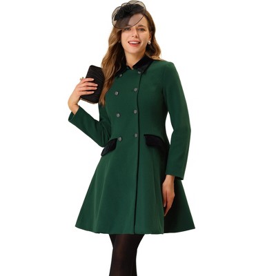 Allegra K Women's Winter Double Breasted Vintage Velvet Contrast Collar Overcoat