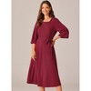 Seta T Women's Elegant Crewneck Bell 3/4 Sleeve Tie Waist Midi A-Line Dress with Pockets - 2 of 4