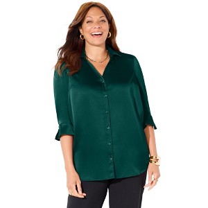 Catherines Satin Buttonfront Shirt - 1 of 3