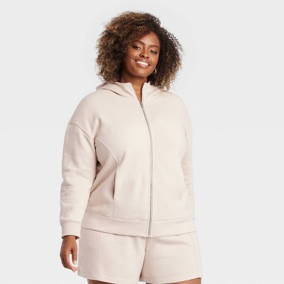 Women's Leisure Zip-Up Hooded Sweatshirt - Ava & Viv™ Beige XXL