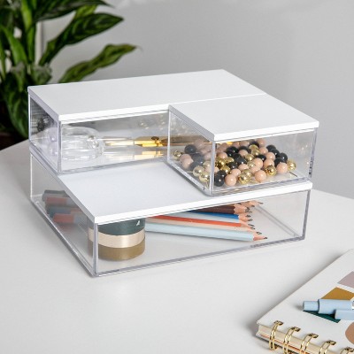 mDesign Stackable Plastic Jewelry Box, Storage Organizer, 3 Pieces - Light  Gray 