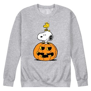 Men's - Peanuts - Snoopy and Woodstock Halloween Pumpkin Graphic Fleece Sweatshirt - 1 of 4