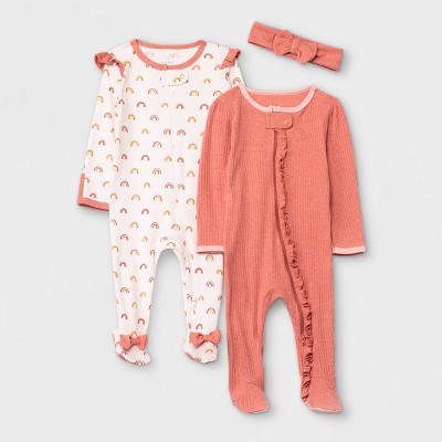 Image of Baby Girls' 2pk Rainbow Sleep N' Play with Headwrap - Cloud Island™ 0-3M