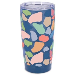 Elanze Designs 20 oz Stainless Steel On the Go Insulated Travel Tumbler With Push Top Lid, Multicolored Giraffe Print Blue - 1 of 4