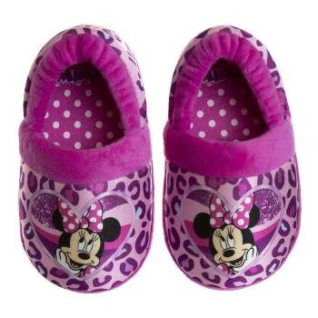 Josmo Kids Girl's Minnie Mouse Slippers - Plush Lightweight Warm Comfort Soft Aline House Slippers - Hot Pink Purple (sizes 5-12 toddler-little kid)