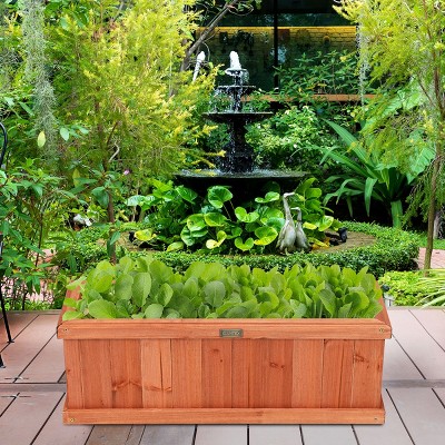 28 Inch Brown Fir Wood Rectangular Outdoor Planter Box