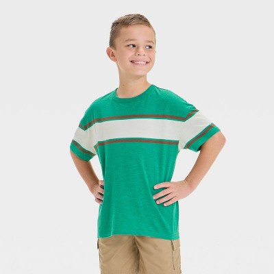 Boys' Short Sleeve Chest Striped T-Shirt - Cat & Jack™ Green/Brown/Beige M