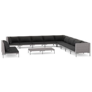 vidaXL Patio Lounge Set Outdoor Sectional Sofa 12 Piece Poly Rattan Dark Gray with Cushions - Perfect for Garden, Deck, or Patio - 1 of 4