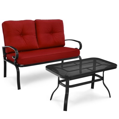 Tangkula 2PCS Patio Conversation Set Outdoor Loveseat w/Coffee Table & Cushions