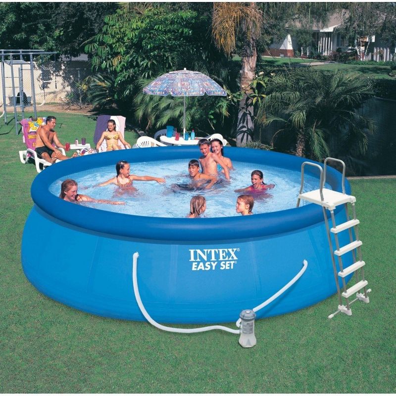 Intex Above Ground Swimming Pool, Ladder with Pump and 15’ Pool Debris Cover, 5 of 7