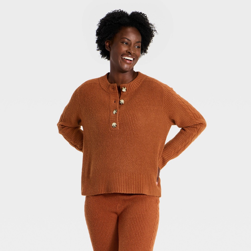 Women's Cable Knit Henley Sweater - Auden™ Orange S