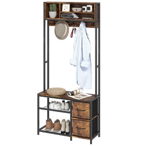 Hall Tree with Bench and Shoe Storage, 5-in-1 Entryway Bench with Coat Rack, 3 Storage Shelves, 2 Fabric Drawers - 1 of 4