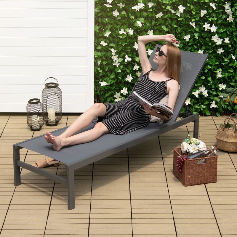 Tangkula Set Of 2 Patio Chaise Lounge Outdoor Adjustable Lounge Chair W/ 6-Position Backrest Grey, 2 of 9