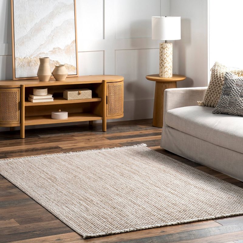 nuLOOM Posey Farmhouse Textured Fringe Area Rug Brown, 2 of 10