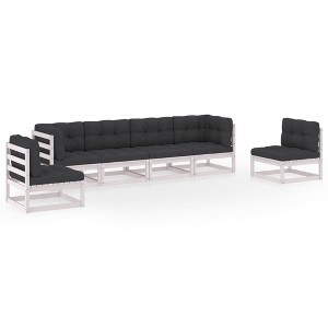 vidaXL 6-Piece Outdoor Patio Lounge Set with Cushions - Solid Pinewood and Polyester Fabric - Modular Design - White and Anthracite - 1 of 4