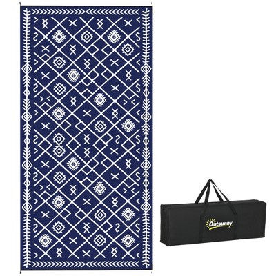 Outsunny Outdoor Patio Rug, Large Camping Carpet with Carrying Bag, Waterproof Plastic Straw, Reversible, Rhombus