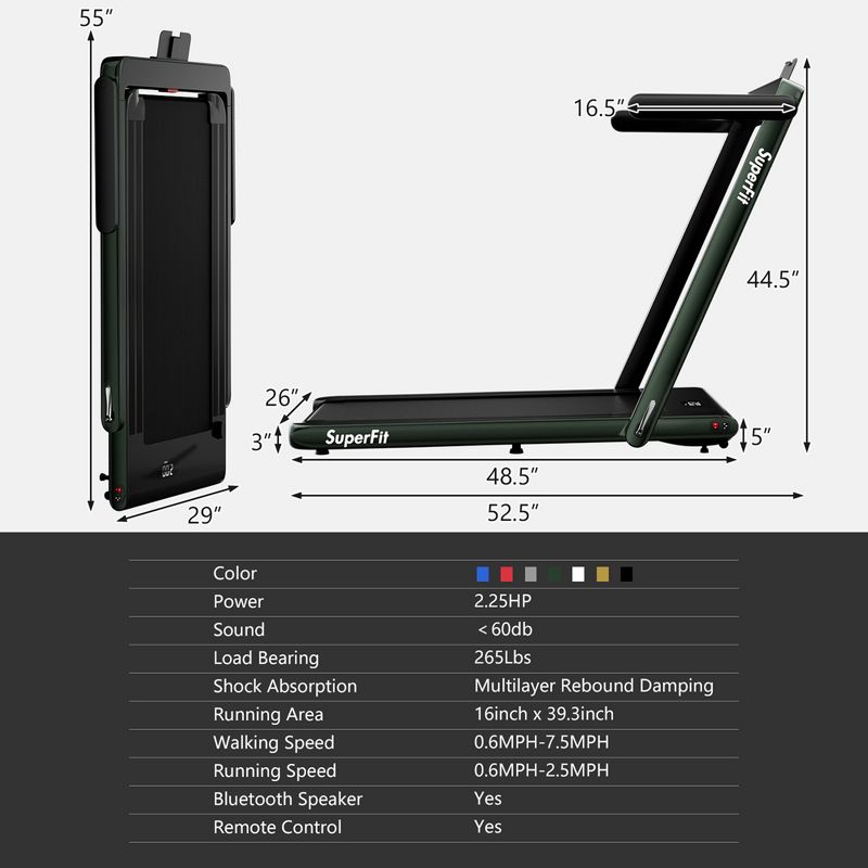 SuperFit 2.25HP 2 in 1 Dual Display Treadmill Jogging Machine W/ Speaker, 4 of 11