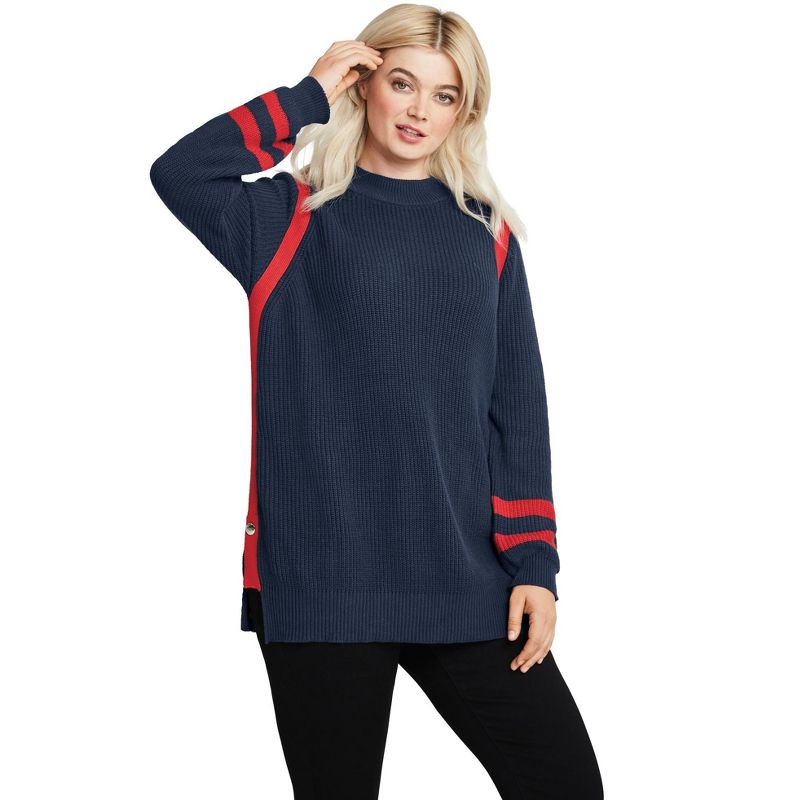 ellos Women's Plus Size Side Stripe Mockneck Sweater, 1 of 3