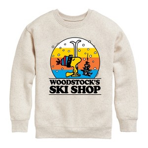 Boys' - Peanuts - Woodstocks Ski Shop Graphic Long Sleeve Fleece Sweatshirt - 1 of 4