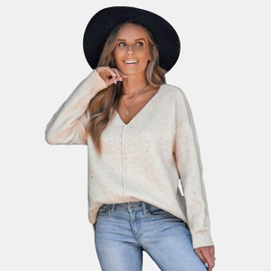 Women's Beige Colorful Dots Long Sleeve Knit Top - Cupshe - 1 of 4