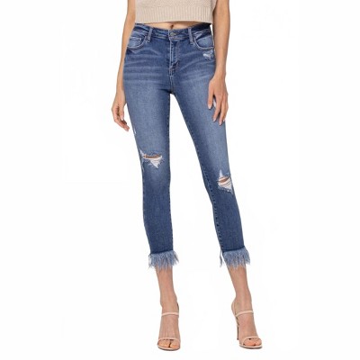 Women's Mid Rise Fringe Hem Crop Skinny Jeans - CELLO