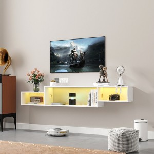 VYNXARIA 65.35in Wall Mounted Floating TV Stand with 20 Color LEDs and Charging Station,White - 1 of 4