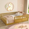 Gulches Montessori-Style Full Size Wooden Floor Bed with Super High Security Barrier, Door & Support Slat, Natural Wood - 2 of 4
