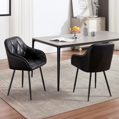 FONTOI Upholstered Dining Chairs Set of 2, Vintage Kitchen Chairs with Armrests, Easy to Assemble&Clean, for Living Room, Black, 20.47"*33.85"*21.25"