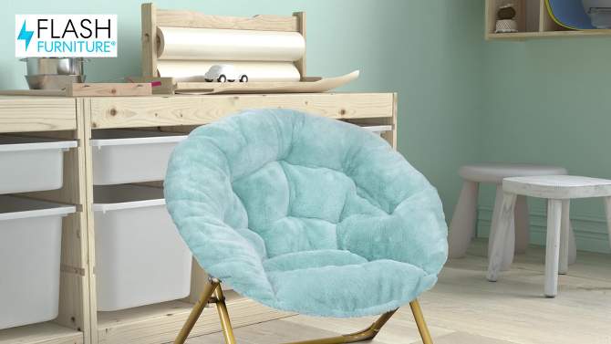 Flash Furniture Gwen  23" Kids Cozy Mini Folding Saucer Chair, Faux Fur Moon Chair for Toddlers and Bedroom, 2 of 14, play video