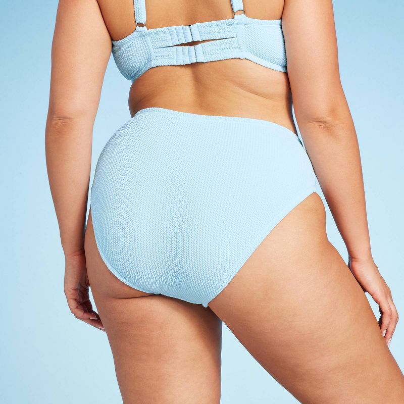 Women's Pucker Textured Mid Waist High Leg Cheeky Bikini Bottom - Wild Fable™ Light Blue, 2 of 6