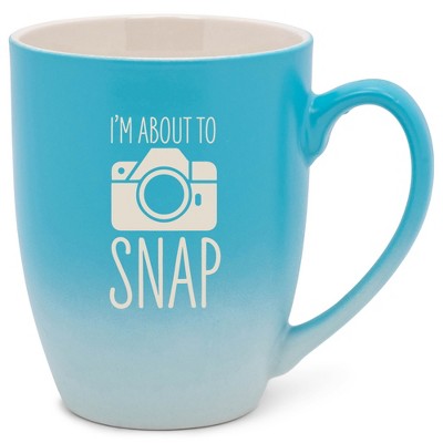 100 North Fun Camera Design 10 Ounce Blue and White Two Toned Ombre, Comfortably Fits Your Hands, Ceramic Tea Coffee Cup Mug, I'M About To Snap