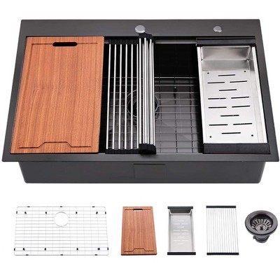 JUJABU Drop-In Stainless Steel Kitchen Sink with Accessories (Pack of 5) -33"x22"x10"