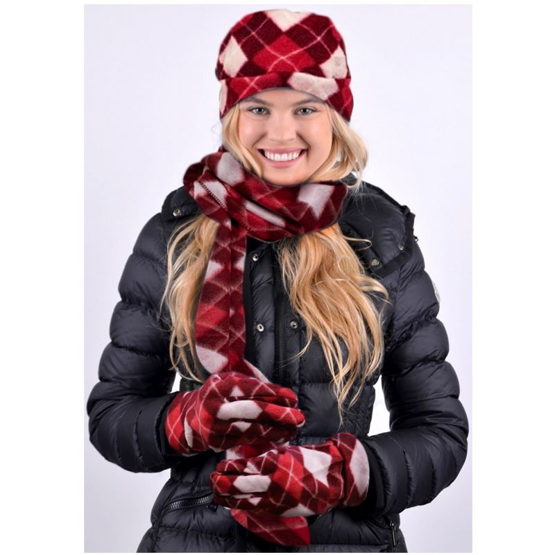 Women's Plaid 3-Piece Fleece Winter Set gloves scarf Hat, 5 of 6