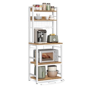 VASAGLE Hutch Bakers Rack with Power Outlet, 14 Hooks Microwave Stand, Adjustable Coffee Bar with Metal Wire Panel, Kitchen Storage Shelf - 1 of 4