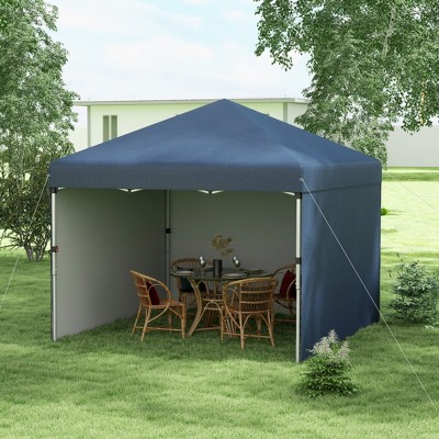 117.00"Outsunny 10' x 10' Pop Up Canopy Tent with 3 Sidewalls, Leg Weight Bags and Carry Bag, Height Adjustable, Navy Blue