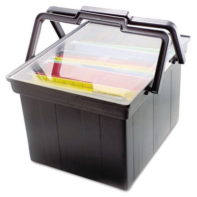 Black Portable Plastic File Box with Hinged Lid and Handles