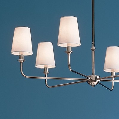 Elegant Pallas 6-Light Chandelier in Polished Nickel with White Linen Shades