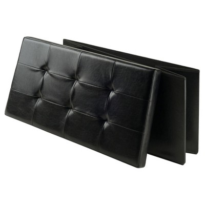 Ashford Transitional Black Faux Leather Storage Ottoman