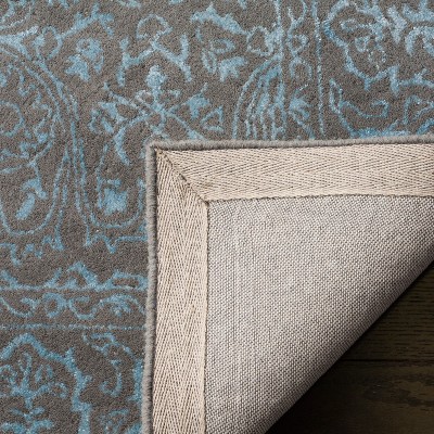 Blue and Dark Grey Hand-Tufted Wool Rectangular Area Rug