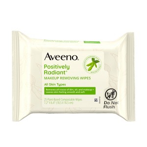 Aveeno Positively Radiant Oil-Free Makeup Removal Facial Wipes for All Skin Types - 25 ct - 1 of 4