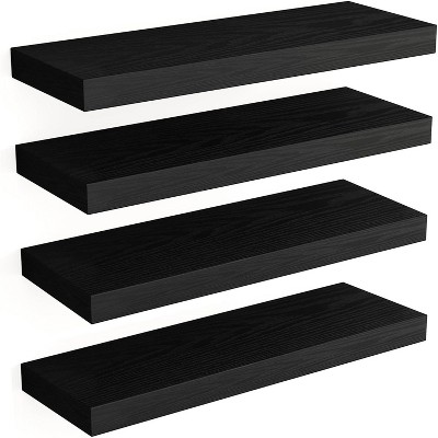 Attop Wall Mounted Rustic Wood Shelves for Bathroom, Living Room, Bedroom and Kitchen (Black, Set of 4, 15.8 Inch)