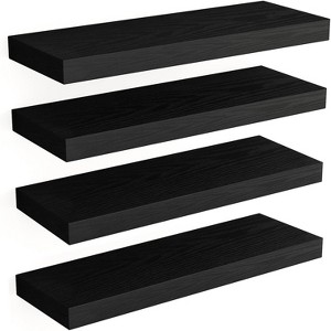 Attop Wall Mounted Rustic Wood Shelves for Bathroom, Living Room, Bedroom and Kitchen (Black, Set of 4, 15.8 Inch) - 1 of 4