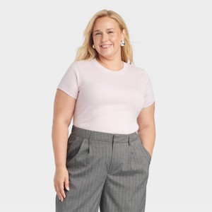 Women's Slim Fit Short Sleeve Ribbed T-Shirt - A New Day™ - 1 of 3