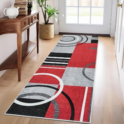 Geometric Abstract Washable Rug - Non-Slip Ultra-Thin Modern Carpet for Living Room, Bedroom, Dining Room - Stain Resistant