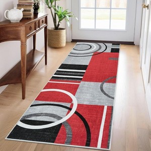 Geometric Abstract Washable Rug - Non-Slip Ultra-Thin Modern Carpet for Living Room, Bedroom, Dining Room - Stain Resistant - 1 of 4