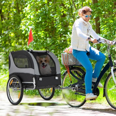 Foldable Gray Pet Bike Trailer with Mesh Windows and Steel Frame