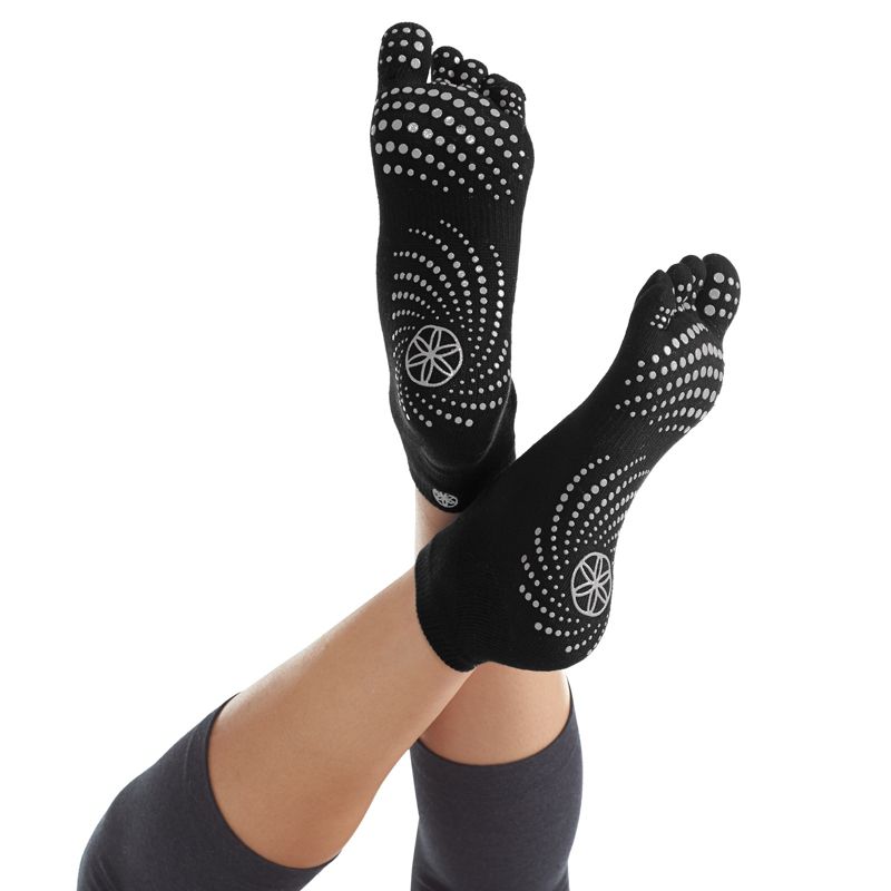 Gaiam No Slip Yoga Socks - Black/Gray M/L, 3 of 7