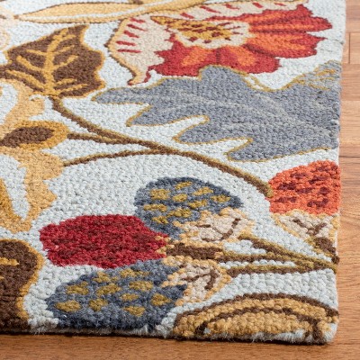 Blue Floral Handmade Wool Tufted Area Rug, 3' x 5'